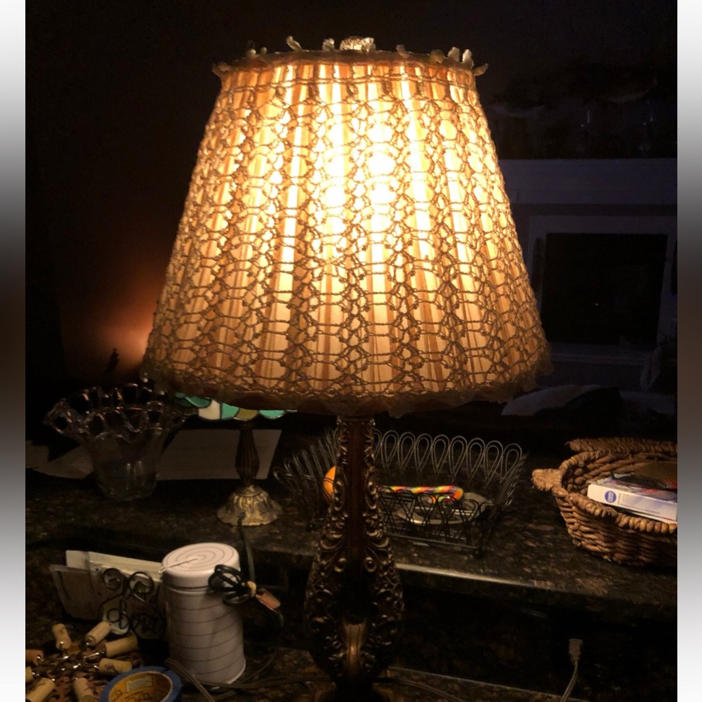 Vintage Handmade Crocheted Lamp Shade Cover Cottagecore Farmhouse